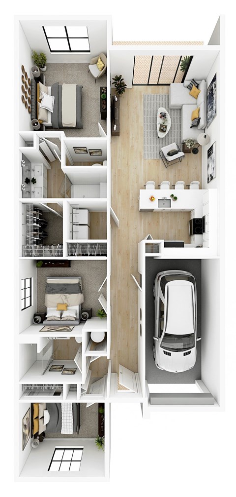 a floor plan of a house with a car in the garage